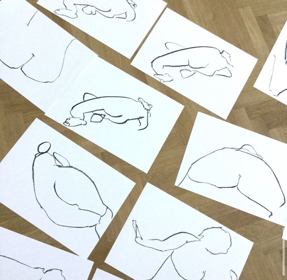 Life drawing in charcoal and ink by British contemporary artist Sarah Bick, study 4
